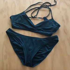 Patagonia Teal Bikini Set Crossover Halter